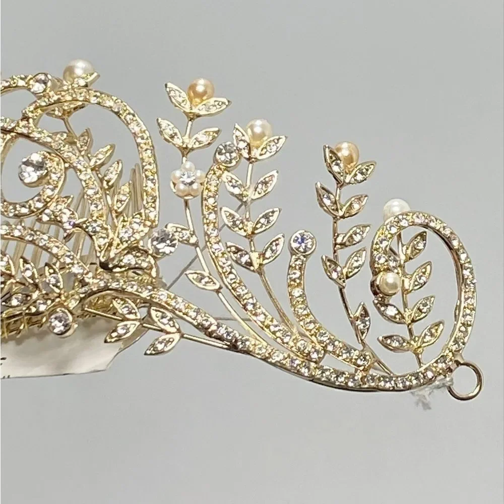 Homa Bridal 250 Crystal Gold Bridal Tiara Headpiece Hair Jewelry Wedding